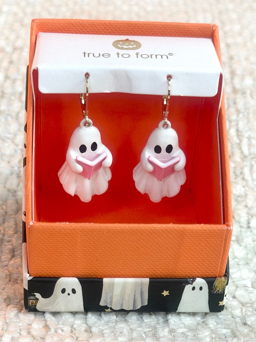 True To Form Ghost Reading Book Earrings Dangle White Pink Halloween Viral New